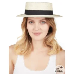 Chapeau de canotier en paille avec ruban noir