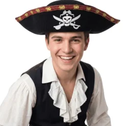 Chapeau de Pirate noir avec tête de mort pour adulte