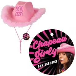Chapeau Girly rose pour anniversaire - Âge au choix