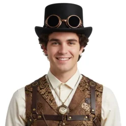 Chapeau haut-de-forme Steampunk avec lunettes pour adulte