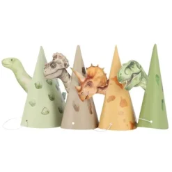4 chapeaux de fête en papier - 13 x 17,5 cm - Collection Dinosaures