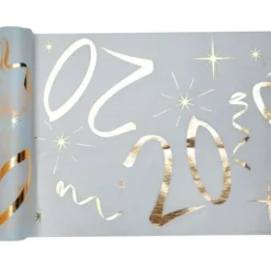 Chemin de Table Anniversaire - Blanc et Or - 20 ans