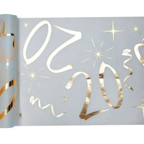 Chemin de Table Anniversaire - Blanc et Or - 20 ans