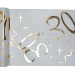 Chemin de Table Anniversaire - Blanc et Or - 30 ans