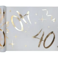 Chemin de Table Anniversaire - Blanc et Or - 40 ans