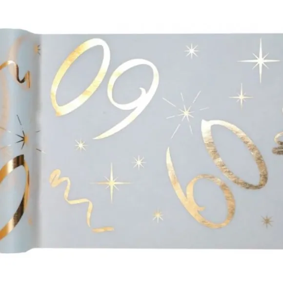 Chemin de Table Anniversaire - Blanc et Or - 60 ans