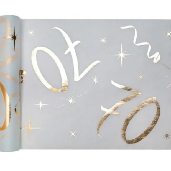 Chemin de Table Anniversaire - Blanc et Or - 70 ans