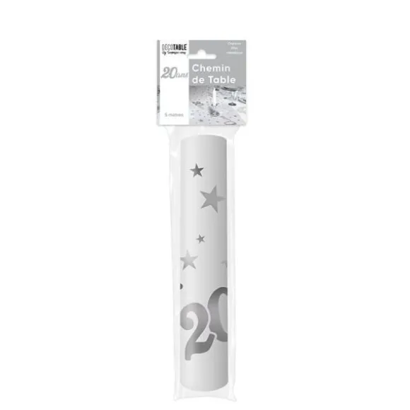 Chemin de Table Anniversaire Argent Métallisé - 5 m - Age au Choix