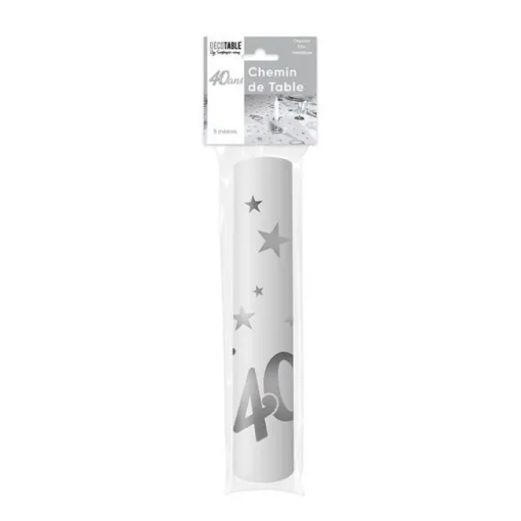 Chemin de Table Anniversaire Argent Métallisé - 5 m - Age au Choix