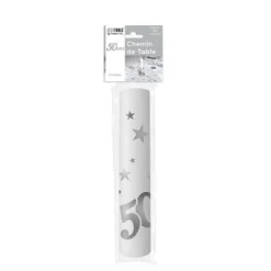 Chemin de Table Anniversaire Argent Métallisé - 5 m - Age au Choix