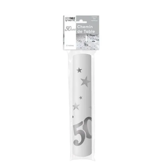 Chemin de Table Anniversaire Argent Métallisé - 5 m - Age au Choix