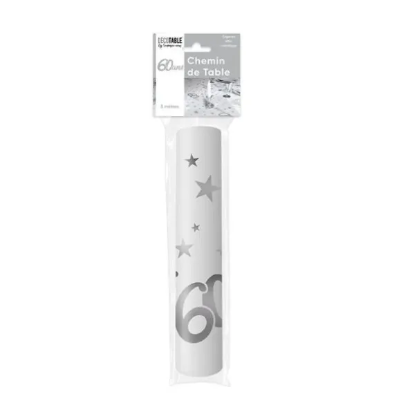 Chemin de Table Anniversaire Argent Métallisé - 5 m - Age au Choix
