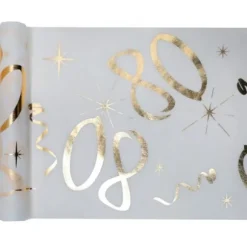 Chemin de Table Anniversaire - Blanc et Or - 80 ans