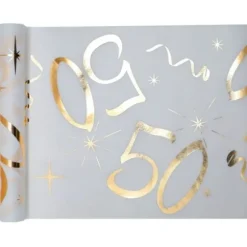 Chemin de Table Anniversaire - Blanc et Or - 50 ans