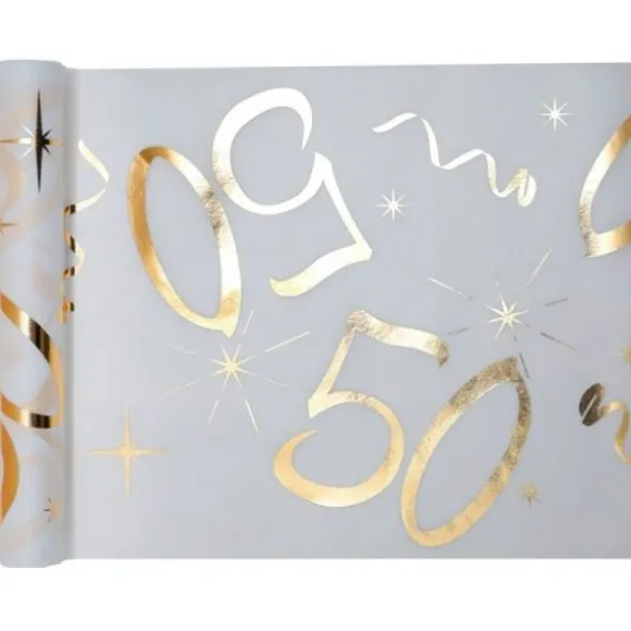 Chemin de Table Anniversaire - Blanc et Or - 50 ans