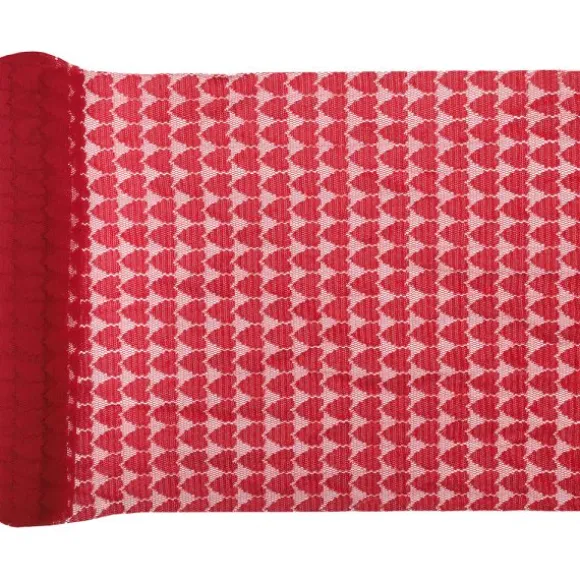 Chemin de table avec cœurs en dentelle - 28 cm x 2,5 m - Couleur au choix