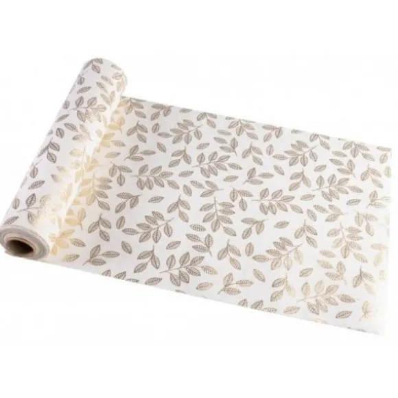 Chemin de table d'automne - Coton - Feuilles en or - 28 cm x 3 m