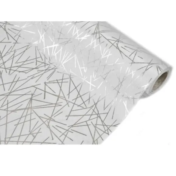 Chemin de Table Effet Satiné Pailleté - Blanc / Argent