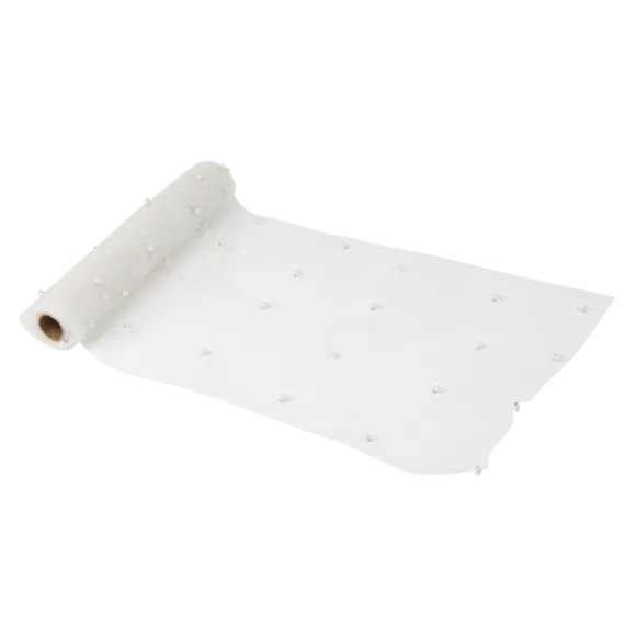 Chemin de table en organza avec perles - 28 cm x 5 m - Couleur au choix