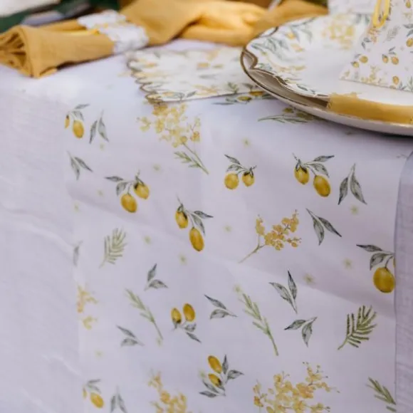 Chemin de table en tissu 28 cm x 5 M - Collection Mimosa