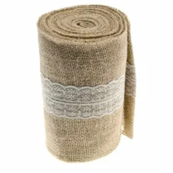 Chemin de Table en Toile de Jute avec Dentelle