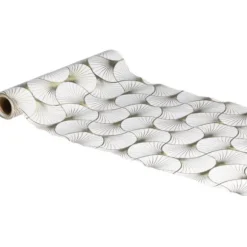 Chemin de table Ginkgo Champagne métallisé en velours - 30cm x 3m - Couleur au choix