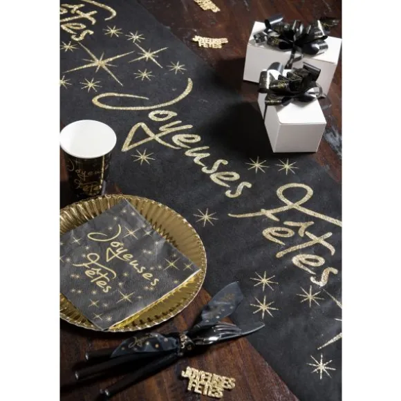 Chemin de Table "Joyeuses Fêtes" - Noir