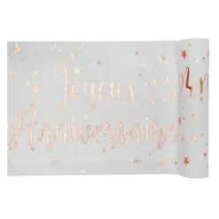 Chemin de Table Joyeux Anniversaire - Métal Rose Gold