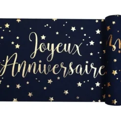 Chemin de table "Joyeux Anniversaire" Bleu Marine Métallisé