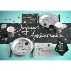 Chemin de table "Joyeux Anniversaire" - Argenté pailleté