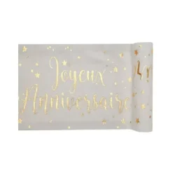 Chemin de Table "Joyeux Anniversaire" - Blanc / Or