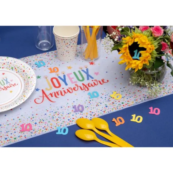 Chemin de table "Joyeux Anniversaire" en polyester - 30 cm x 2,5 m - Collection Anni' Festy