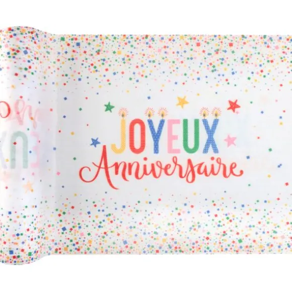 Chemin de table "Joyeux Anniversaire" en polyester - 30 cm x 2,5 m - Collection Anni' Festy