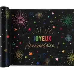 Chemin de table "Joyeux Anniversaire" en polyester - 30 cm x 3 m - Collection Festicolor - Couleur au choix