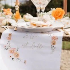 Chemin de table "La vie est belle" - 28 cm x 5 m - Collection Peachy