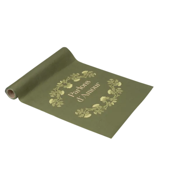 Chemin de table "Parlons d'Amour" en tissu - 28 cm x 5 m - Collection Botanica Verde
