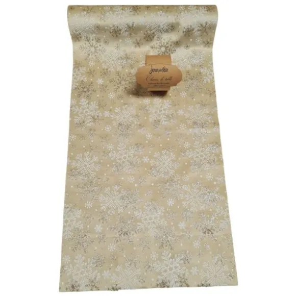 Chemin de table Velours - 28 cm x 3 m - Flocon - Noël Doré