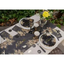 Chemin de table "Vive la Retraite" en polyester - 30 cm x 2,5 m - Collection Retraite Dorée - Couleur au choix