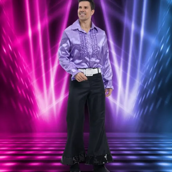 Chemise Disco en satin pour homme - Violet - Taille au choix