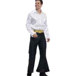 Chemise Disco en satin pour homme - Blanc - Taille au choix