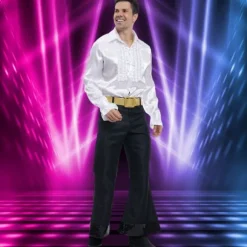 Chemise Disco en satin pour homme - Blanc - Taille au choix