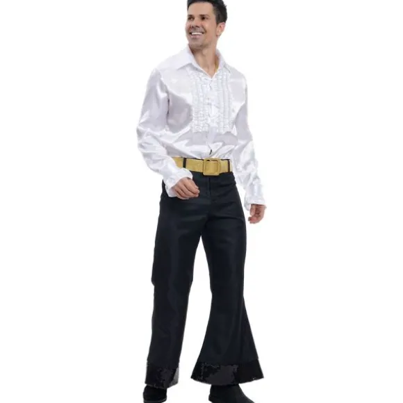 Chemise Disco en satin pour homme - Blanc - Taille au choix