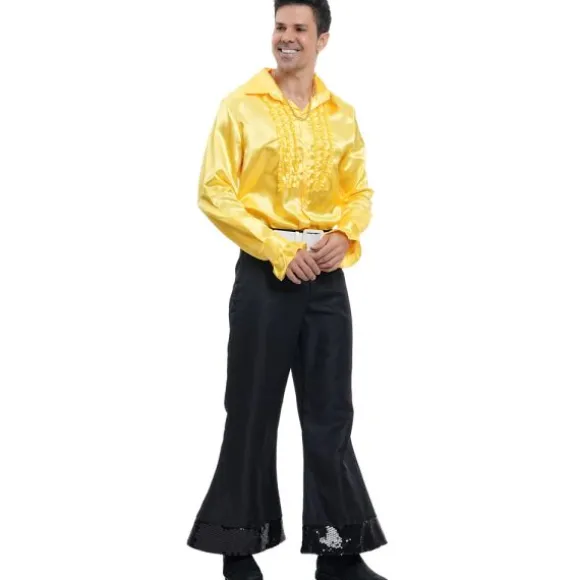 Chemise Disco en satin pour homme - Jaune - Taille au choix
