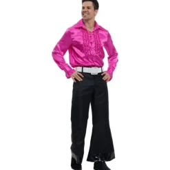 Chemise Disco en satin pour homme - Orange - Taille au choix