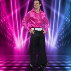 Chemise Disco en satin pour homme - Orange - Taille au choix