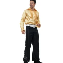 Chemise Disco en satin pour homme - Or - Taille au choix