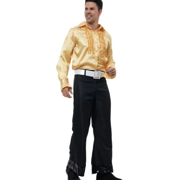 Chemise Disco en satin pour homme - Or - Taille au choix