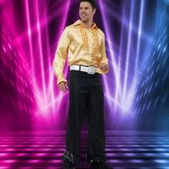 Chemise Disco en satin pour homme - Or - Taille au choix