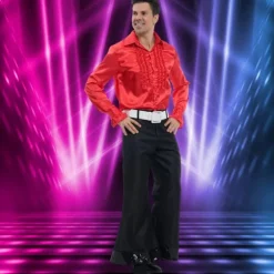 Chemise Disco en satin pour homme - Rouge - Taille au choix