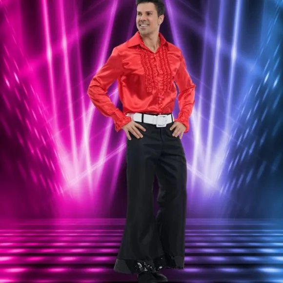 Chemise Disco en satin pour homme - Rouge - Taille au choix